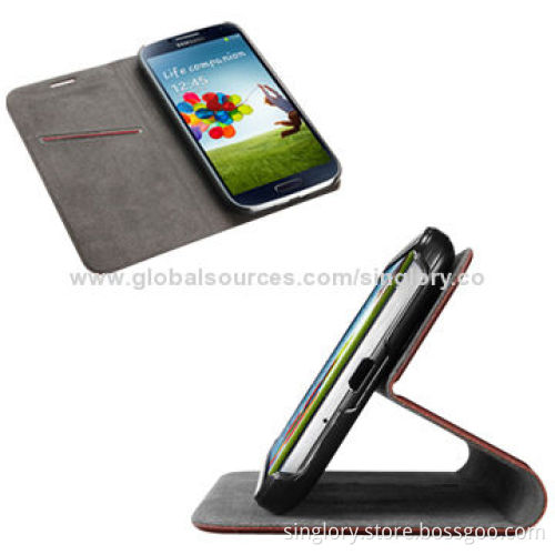 Ultra-slim Folio Leather Mobile Cases for Samsung Galaxy S5/V with Card Slot and Standing Function
